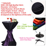 LOVWY 2 FT / 2.5 FT Black Cocktail Tablecloth + Burgundy Sash