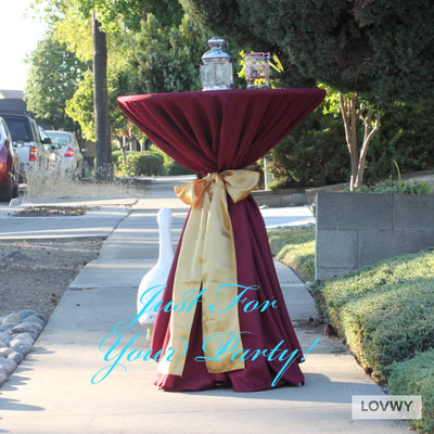 LOVWY Cocktail Table Cover LOVWY 2 FT / 2.5 FT Burgundy Cocktail Tablecloth + Golden Sash