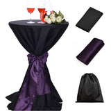 LOVWY Cocktail Table Cover 2 FT / 2.5 FT Black Cocktail Tablecloth + Eggplant Sash