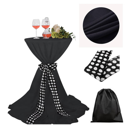 LOVWY 2 FT / 2.5 FT Black Polyester Cocktail Tablecloth + Dots