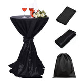 LOVWY 2 FT / 2.5 FT Black Polyester Cocktail Tablecloth + Black Sash