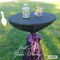 LOVWY Cocktail Table Cover Copy of LOVWY 2 FT / 2.5 FT Black Cocktail Tablecloth + Eggplant Sash