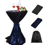 LOVWY Cocktail Table Cover Copy of LOVWY 2 FT / 2.5 FT Black Cocktail Tablecloth + Navy Blue Sash