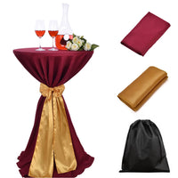 LOVWY Cocktail Table Cover Copy of LOVWY 2 FT / 2.5 FT Burgundy Cocktail Tablecloth + Eggplant Sash