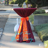 LOVWY Cocktail Table Cover Copy of LOVWY 2 FT / 2.5 FT Burgundy Cocktail Tablecloth + Navy Blue Sash