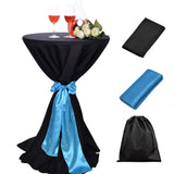 LOVWY 2 FT / 2.5 FT Black Cocktail Tablecloth + Baby Blue Sash