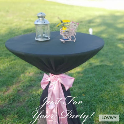 LOVWY Cocktail Table Cover LOVWY 2 FT / 2.5 FT Black Cocktail Tablecloth + Pink Sash