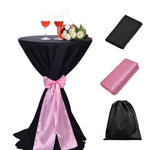 LOVWY Cocktail Table Cover LOVWY 2 FT / 2.5 FT Black Cocktail Tablecloth + Pink Sash