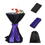 LOVWY Cocktail Table Cover LOVWY 2 FT / 2.5 FT Black Cocktail Tablecloth + Purple Sash