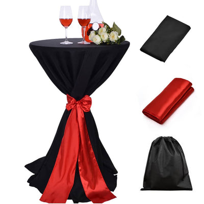 LOVWY Cocktail Table Cover LOVWY 2 FT / 2.5 FT Black Cocktail Tablecloth + Red Sash