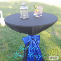 LOVWY Cocktail Table Cover LOVWY 2 FT / 2.5 FT Black Cocktail Tablecloth + Royal Blue Sash