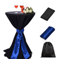 LOVWY Cocktail Table Cover LOVWY 2 FT / 2.5 FT Black Cocktail Tablecloth + Royal Blue Sash