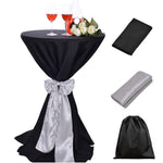 LOVWY Cocktail Table Cover LOVWY 2 FT / 2.5 FT Black Cocktail Tablecloth + Silver Sash