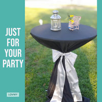LOVWY Cocktail Table Cover LOVWY 2 FT / 2.5 FT Black Cocktail Tablecloth + Silver Sash