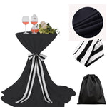 LOVWY Cocktail Table Cover LOVWY 2 FT / 2.5 FT Black Cocktail Tablecloth + Stripe Sash