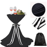 LOVWY Cocktail Table Cover LOVWY 2 FT / 2.5 FT Black Cocktail Tablecloth + Stripe Sash