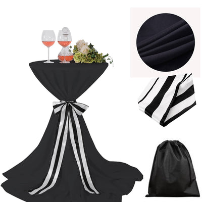 LOVWY Cocktail Table Cover LOVWY 2 FT / 2.5 FT Black Cocktail Tablecloth + Stripe Sash
