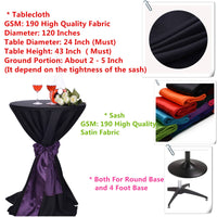 LOVWY Cocktail Table Cover LOVWY 2 FT / 2.5 FT Black Cocktail Tablecloth + Stripe Sash