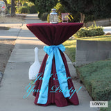 LOVWY Cocktail Table Cover LOVWY 2 FT / 2.5 FT Burgundy Cocktail Tablecloth + Baby Blue Sash