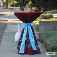 LOVWY Cocktail Table Cover LOVWY 2 FT / 2.5 FT Burgundy Cocktail Tablecloth + Baby Blue Sash
