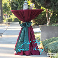LOVWY Cocktail Table Cover LOVWY 2 FT / 2.5 FT Burgundy Cocktail Tablecloth + Blackish Green Sash