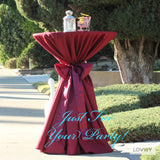 LOVWY Cocktail Table Cover LOVWY 2 FT / 2.5 FT Burgundy Cocktail Tablecloth + Burgundy Sash