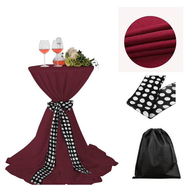 LOVWY Cocktail Table Cover LOVWY 2 FT / 2.5 FT Burgundy Cocktail Tablecloth + Dots Sash