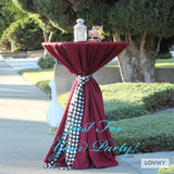 LOVWY Cocktail Table Cover LOVWY 2 FT / 2.5 FT Burgundy Cocktail Tablecloth + Dots Sash