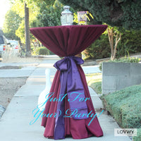 LOVWY Cocktail Table Cover LOVWY 2 FT / 2.5 FT Burgundy Cocktail Tablecloth + Eggplant Sash