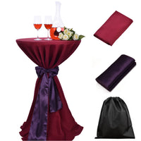 LOVWY Cocktail Table Cover LOVWY 2 FT / 2.5 FT Burgundy Cocktail Tablecloth + Eggplant Sash