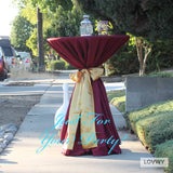 LOVWY Cocktail Table Cover LOVWY 2 FT / 2.5 FT Burgundy Cocktail Tablecloth + Golden Sash