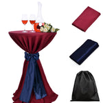 LOVWY Cocktail Table Cover LOVWY 2 FT / 2.5 FT Burgundy Cocktail Tablecloth + Navy Blue Sash