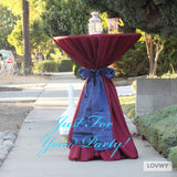 LOVWY Cocktail Table Cover LOVWY 2 FT / 2.5 FT Burgundy Cocktail Tablecloth + Navy Blue Sash