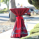 LOVWY Cocktail Table Cover LOVWY 2 FT / 2.5 FT Burgundy Cocktail Tablecloth + Red Sash