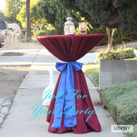 LOVWY Cocktail Table Cover LOVWY 2 FT / 2.5 FT Burgundy Cocktail Tablecloth + Royal Blue Sash