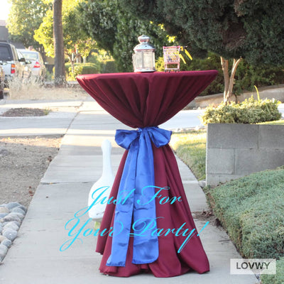 LOVWY Cocktail Table Cover LOVWY 2 FT / 2.5 FT Burgundy Cocktail Tablecloth + Royal Blue Sash