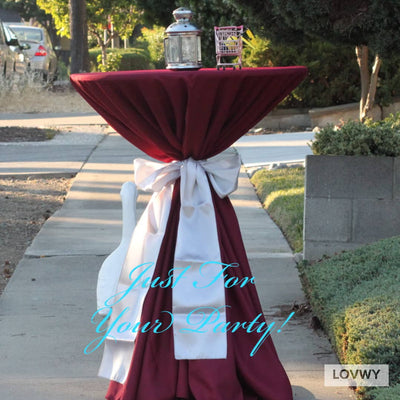 LOVWY Cocktail Table Cover LOVWY 2 FT / 2.5 FT Burgundy Cocktail Tablecloth + Silver Sash