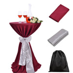 LOVWY Cocktail Table Cover LOVWY 2 FT / 2.5 FT Burgundy Cocktail Tablecloth + Silver Sash