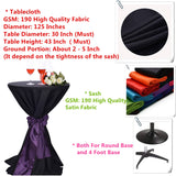 LOVWY Cocktail Table Cover LOVWY 2 FT / 2.5 FT Burgundy Cocktail Tablecloth + Silver Sash