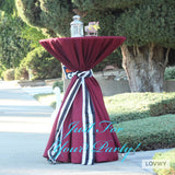 LOVWY Cocktail Table Cover LOVWY 2 FT / 2.5 FT Burgundy Cocktail Tablecloth + Stripe Sash