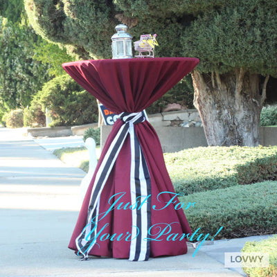 LOVWY Cocktail Table Cover LOVWY 2 FT / 2.5 FT Burgundy Cocktail Tablecloth + Stripe Sash