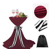 LOVWY Cocktail Table Cover LOVWY 2 FT / 2.5 FT Burgundy Cocktail Tablecloth + Stripe Sash