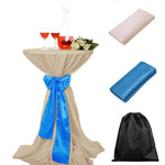 LOVWY Cocktail Table Cover LOVWY 2 FT / 2.5 FT Champagne Cocktail Tablecloth + Baby Blue Sash