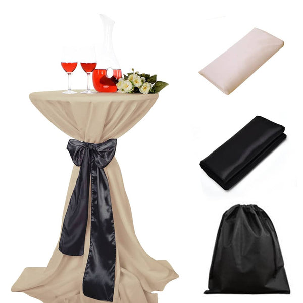 LOVWY Cocktail Table Cover LOVWY 2 FT / 2.5 FT Champagne Cocktail Tablecloth + Black Sash