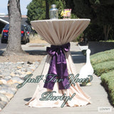 LOVWY Cocktail Table Cover LOVWY 2 FT / 2.5 FT Champagne Cocktail Tablecloth + Eggplant Sash
