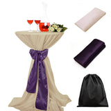 LOVWY Cocktail Table Cover LOVWY 2 FT / 2.5 FT Champagne Cocktail Tablecloth + Eggplant Sash