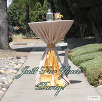 LOVWY Cocktail Table Cover LOVWY 2 FT / 2.5 FT Champagne Cocktail Tablecloth + Golden Sash