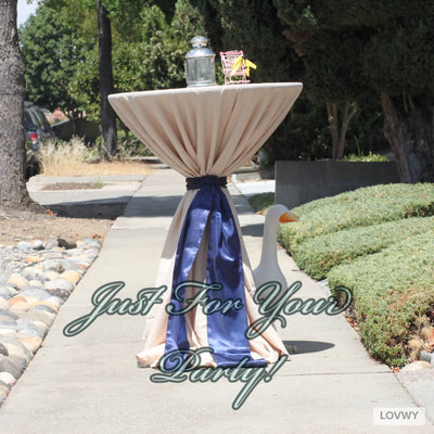 LOVWY Cocktail Table Cover LOVWY 2 FT / 2.5 FT Champagne Cocktail Tablecloth + Navy Blue Sash