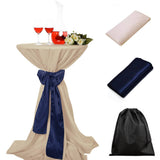 LOVWY Cocktail Table Cover LOVWY 2 FT / 2.5 FT Champagne Cocktail Tablecloth + Navy Blue Sash