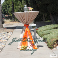 LOVWY Cocktail Table Cover LOVWY 2 FT / 2.5 FT Champagne Cocktail Tablecloth + Orange Sash